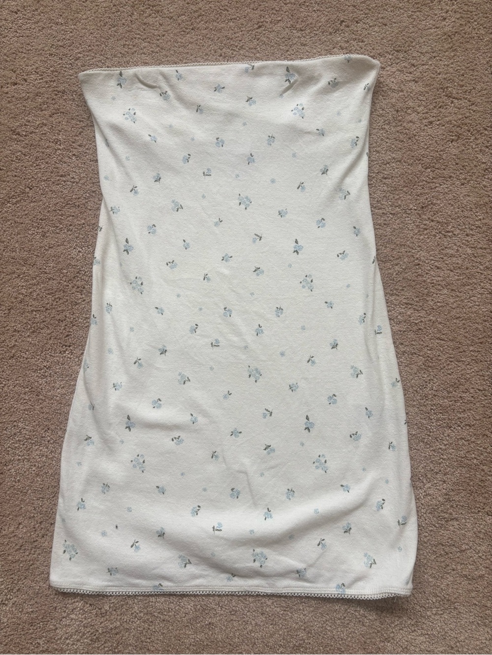 Cotton On White Strapless Mini Dress with Light Blue Floral Detail